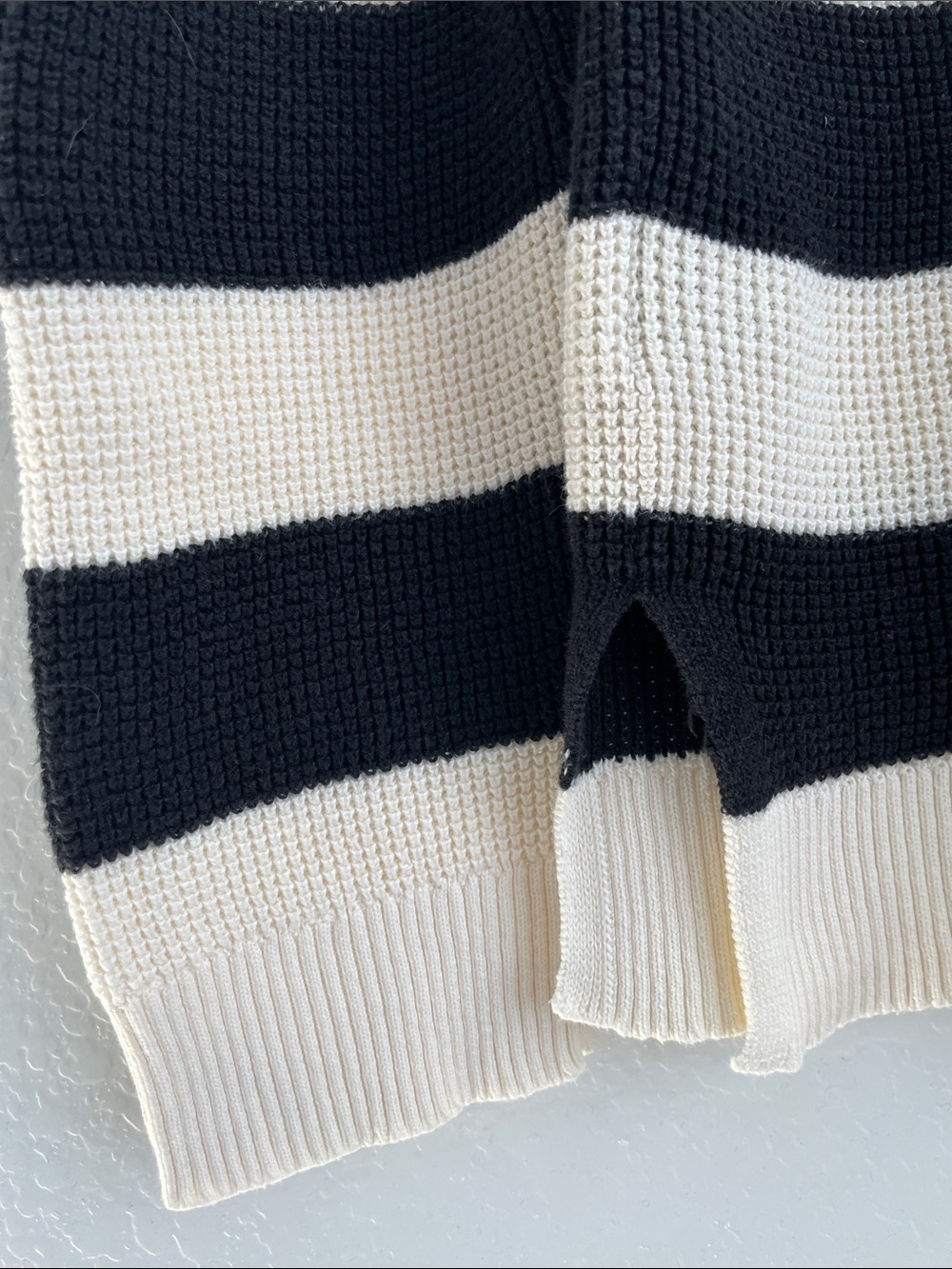 Ralph Lauren Black & Cream Striped Cowl Neck Waffle Knit Pullover • Large - Picture 6 of 9